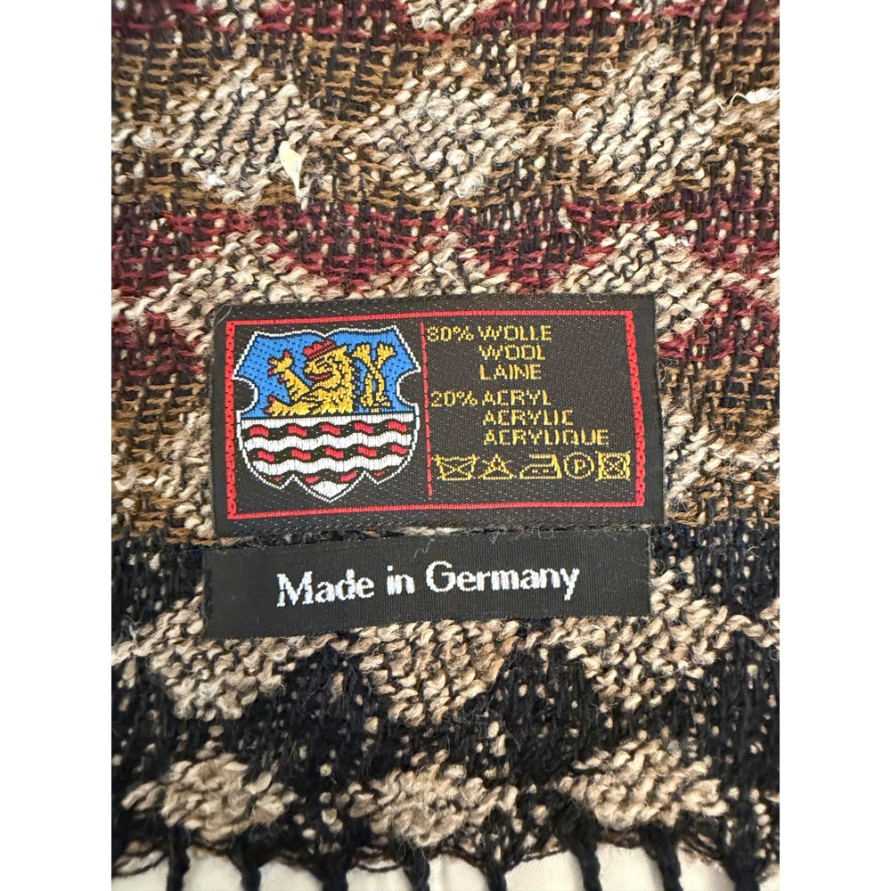 Vintage Made in Germany Wool Blend Geometric Diamond Fringe Scarf Multicolor - Picture 4 of 6